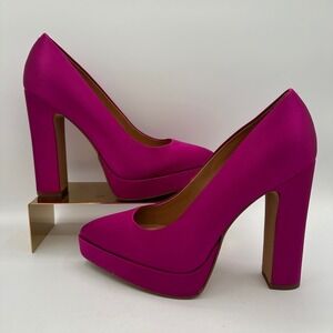 JESSICA SIMPSON Glynis Pointed Toe Platform Pump Fuchsia Pink Satin NWOT | 8.5